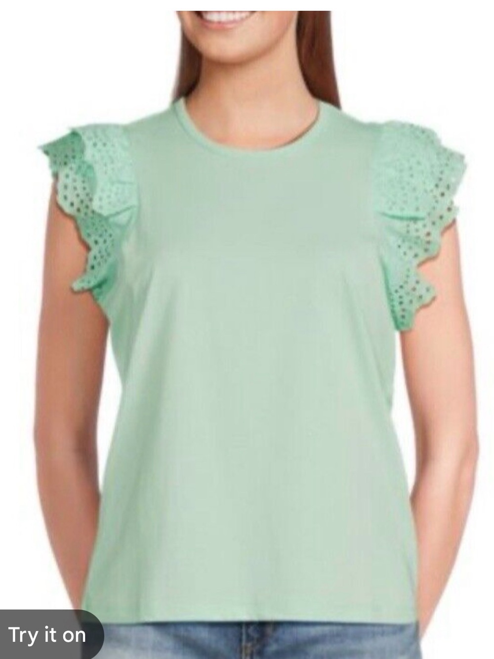 Joe’s Jeans Eyelet Flutter Sleeve Top Gossamer Green Size small